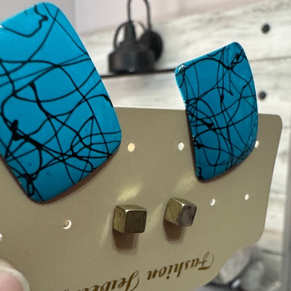 Blue and Black Abstract Earrings 2 pair - Picture 5 of 5
